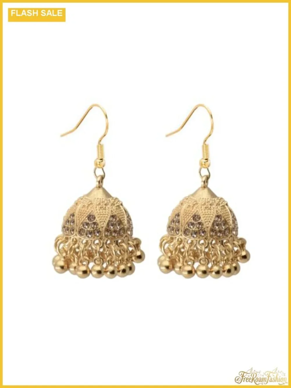 Gold Plated CZ Jhumki Beaded Tassel Chandelier Dangle Drop Earrings